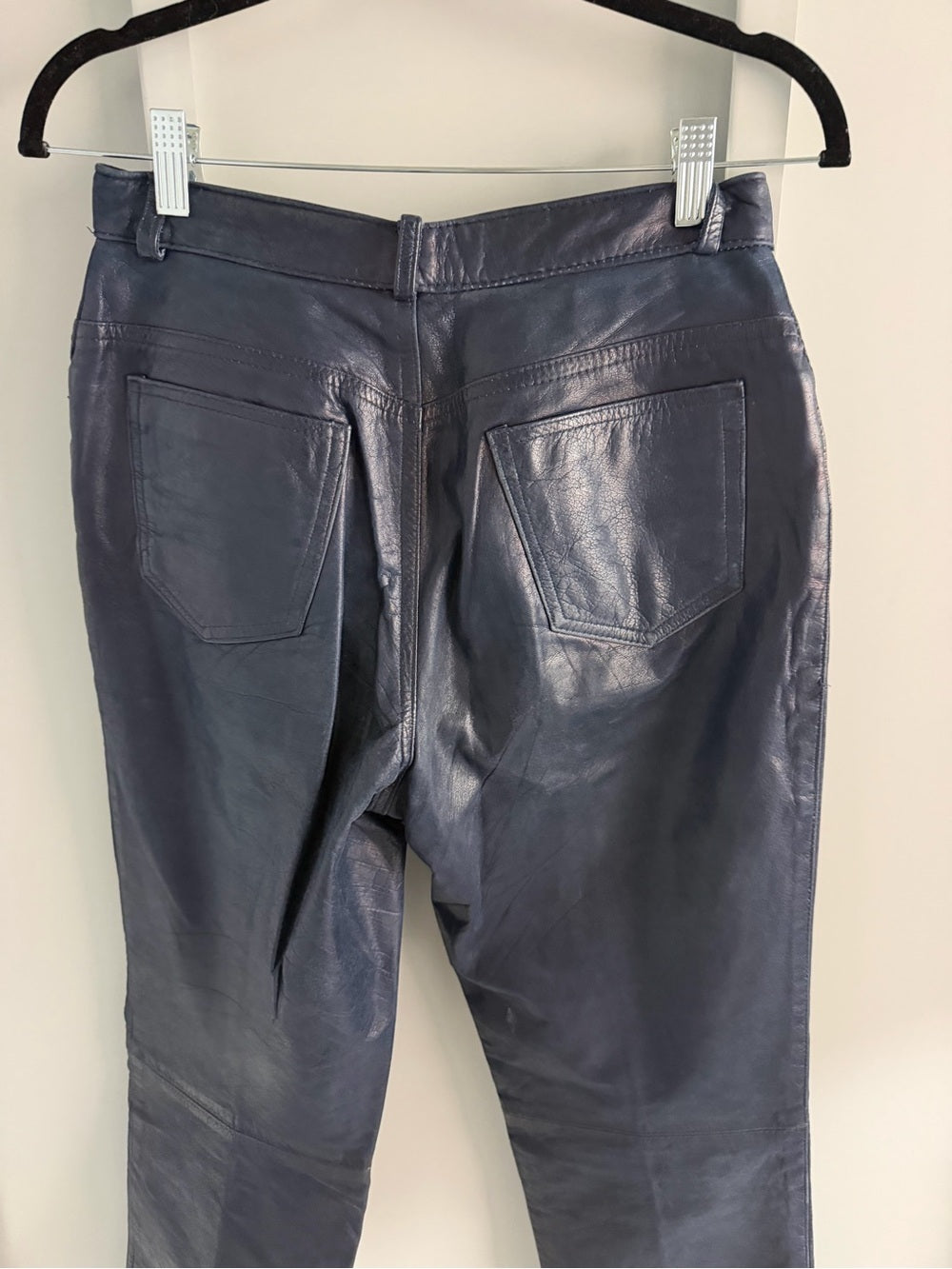 Vintage French Navy Blue Leather Boyfriend Fit Pants - Lined - Size 30