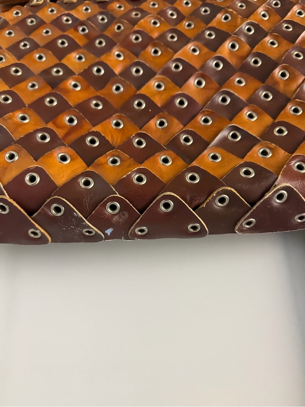Vintage Handmade Leather & Wood Weave Statement Handbag