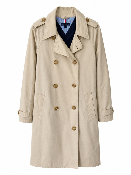 Tommy Hilfiger Classic Americana double breasted Beige Trench Coat Size S