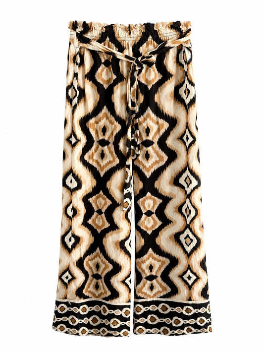 UCHUU Studio Geometric Ikat Wide Leg Pants
Beige Black White Loose fit size S