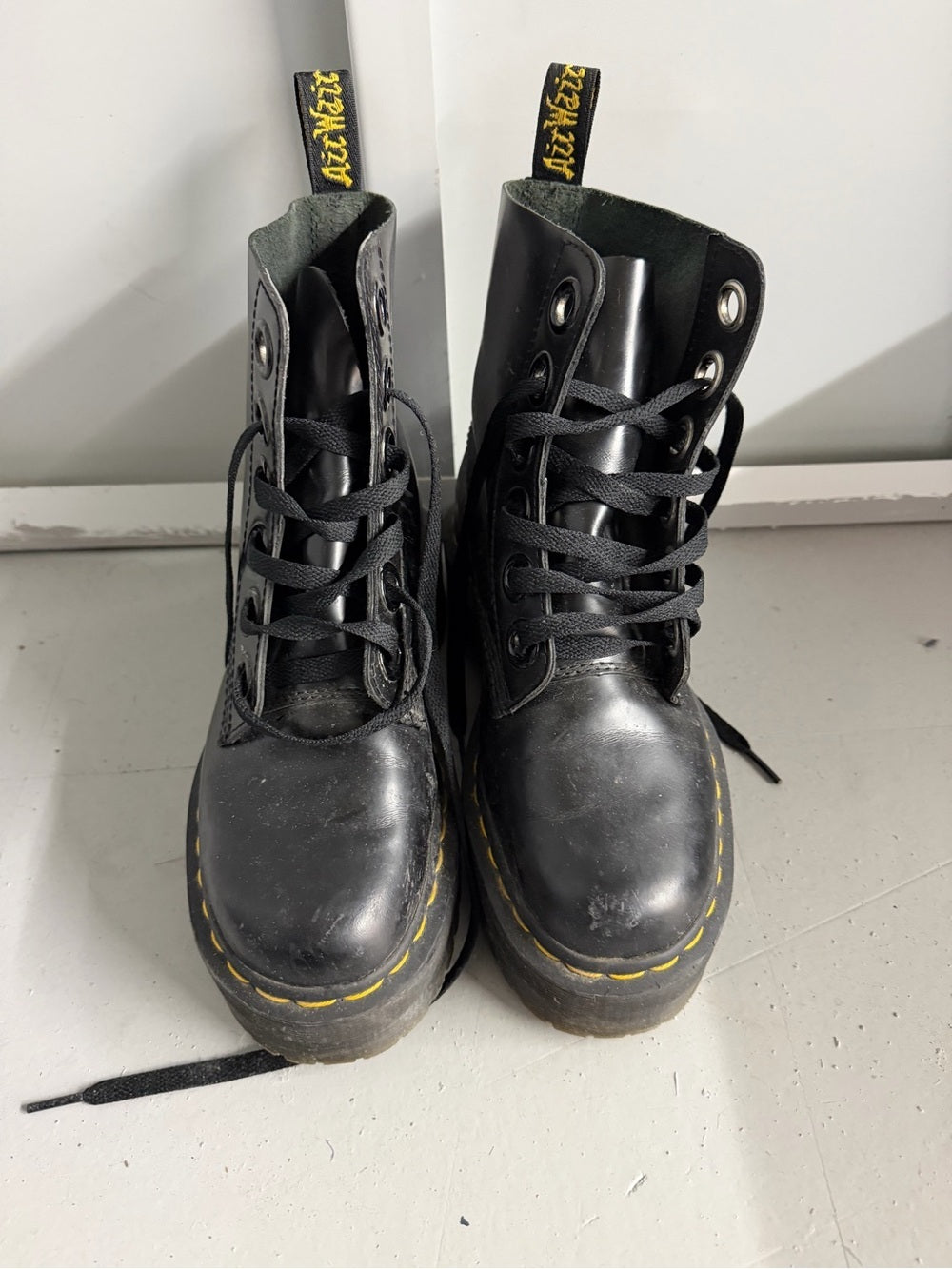 Dr. Martens Molly Platform Boots Black Patent Leather US 6