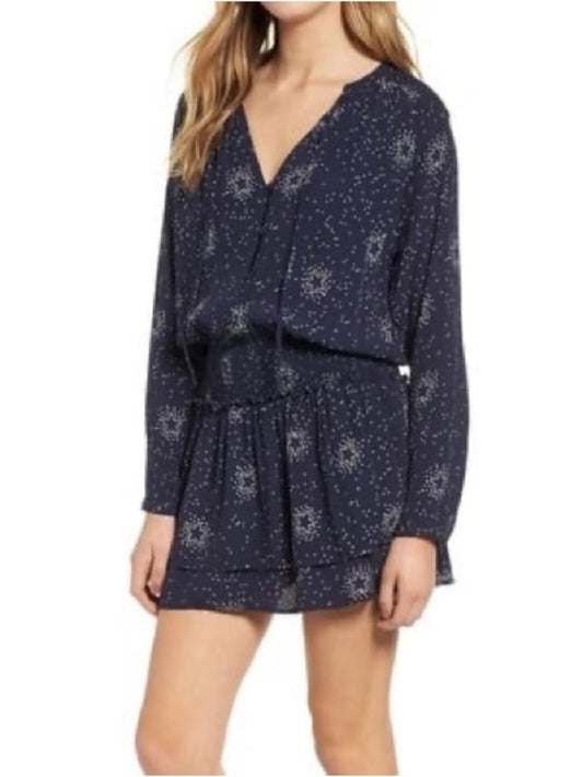Rails Navy Blue Star Print Smocked Waist Mini Dress S