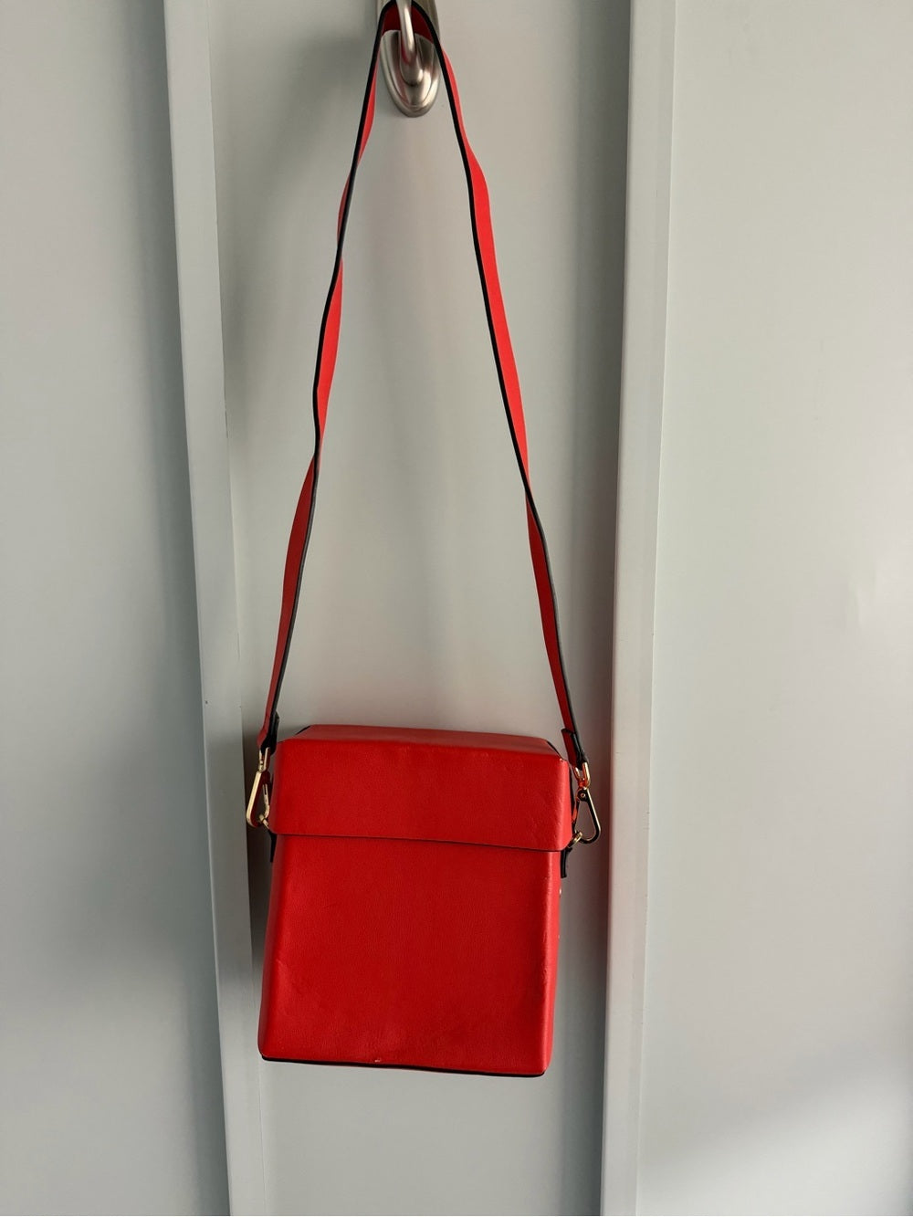 Topshop Red Faux Leather Box Crossbody Bag