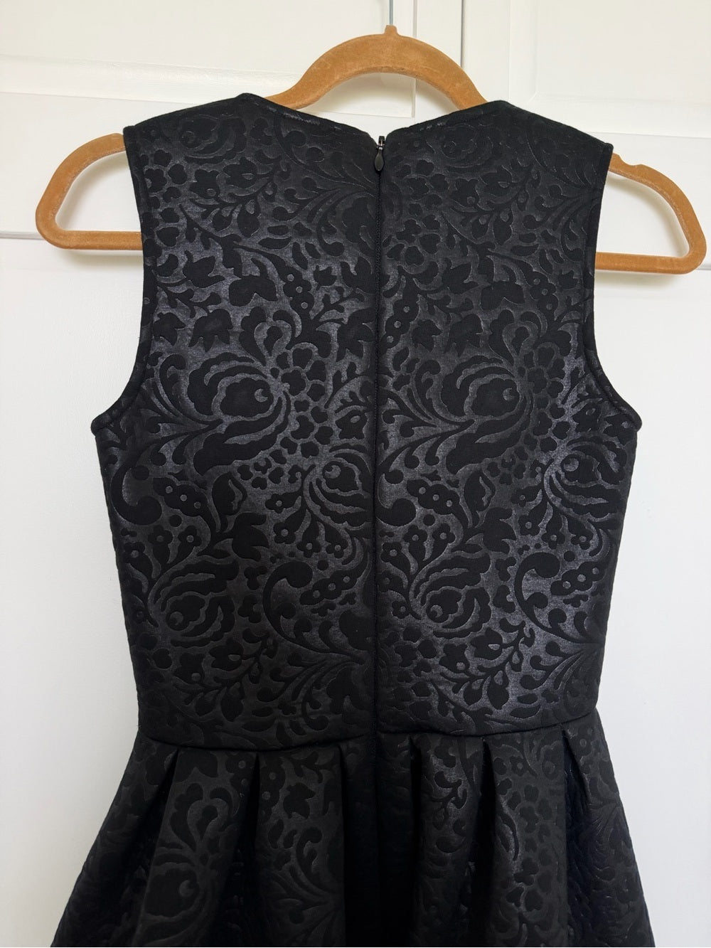 MSGM Black Damask Brocade Lace Inset Fit and Flare Dress Size 2
