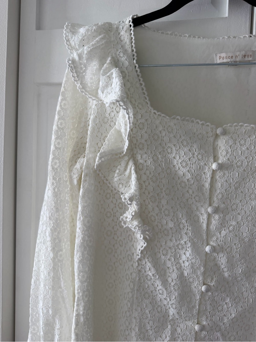 Peace N Love White Lined Lace Ruffle Blouse - Size S/M NWOT