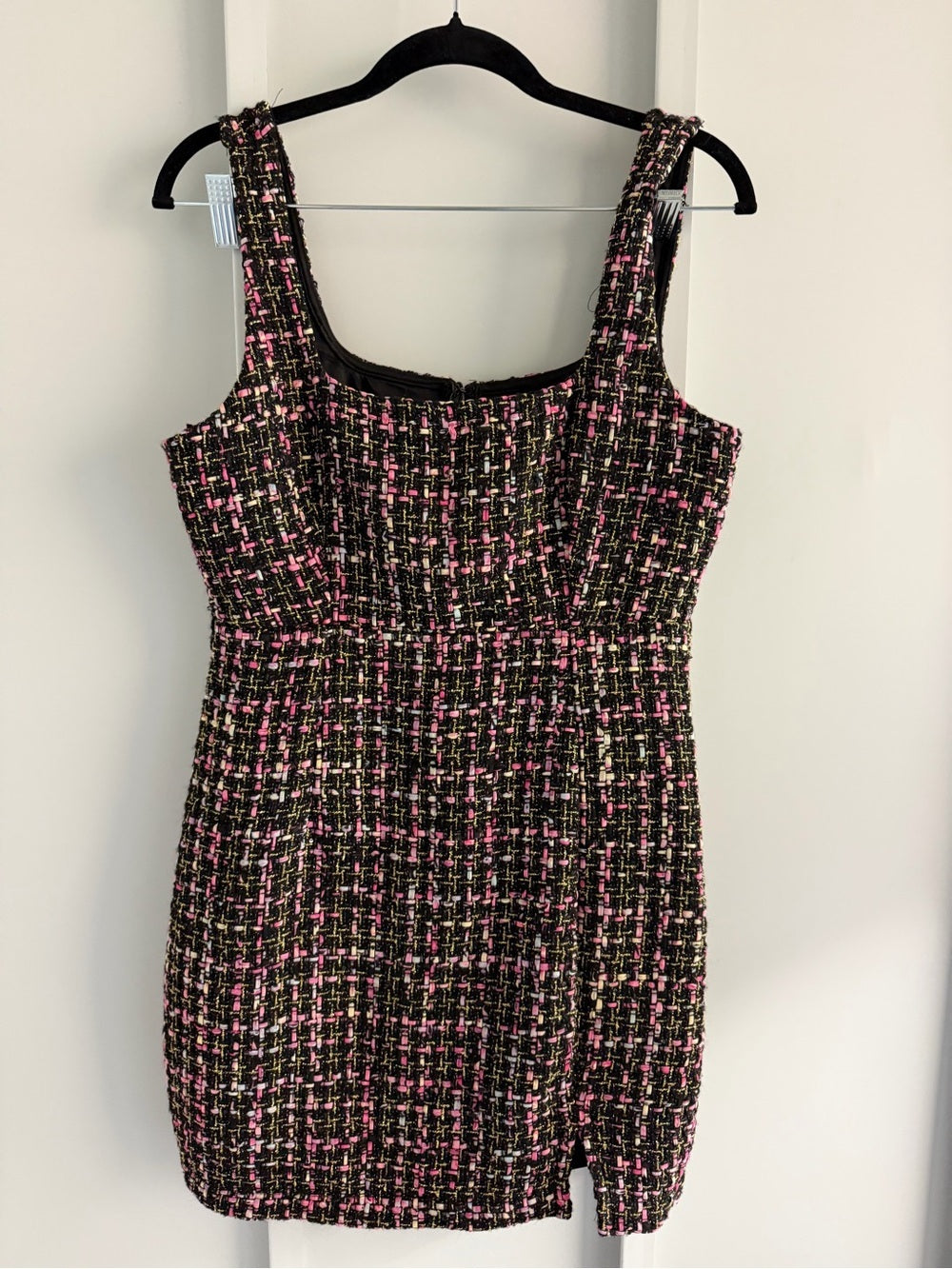 Sincerely Jules Black Pink Metallic Gold Tweed Shift Mini Dress L