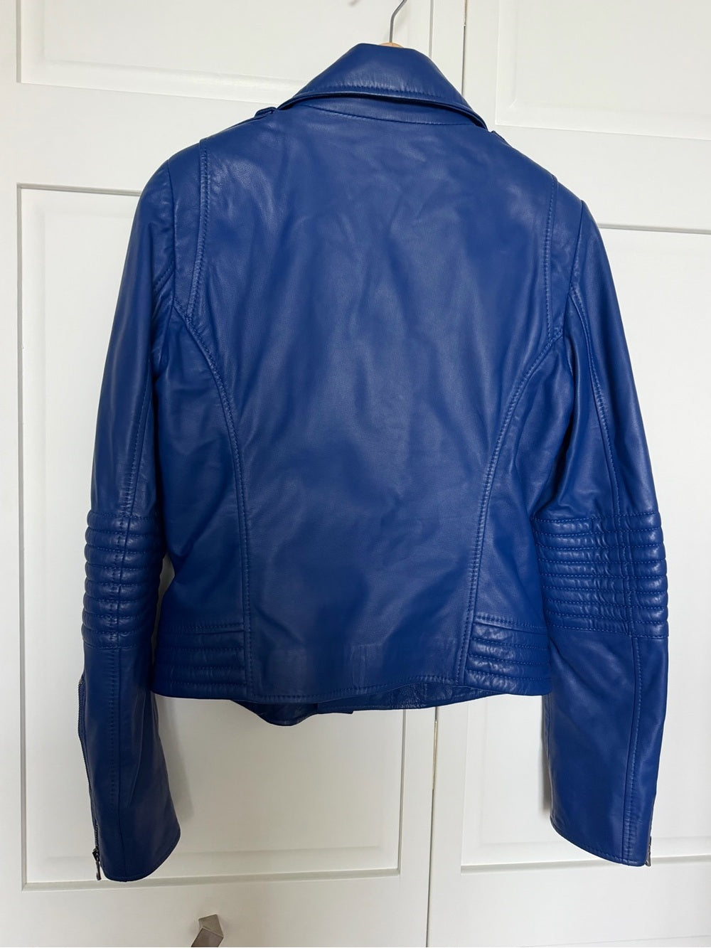 ZAPA Paris Blue 100% Lamb Leather Moto Biker Jacket 42 - US 10 Like New