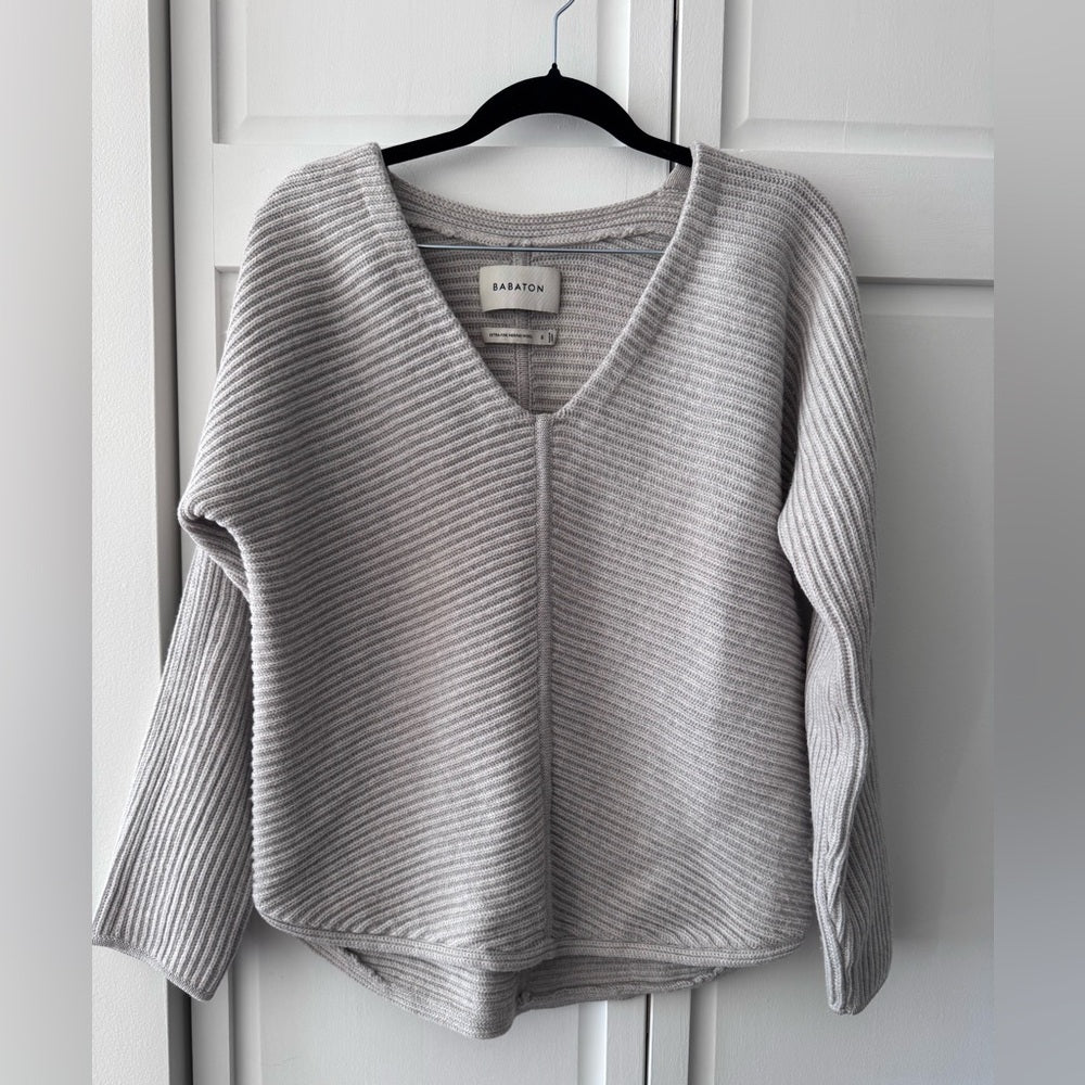 Babaton Merino Wool V-Neck Sweater Small | 100% Ultra Fine Merino Knit