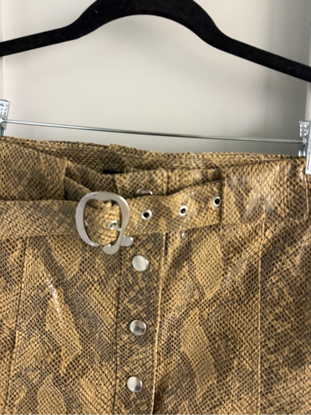 Zara 100% Leather Snakeskin Print Belted Mini Skirt - Size XS
