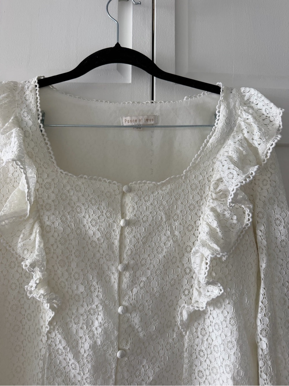 Peace N Love White Lined Lace Ruffle Blouse - Size S/M NWOT