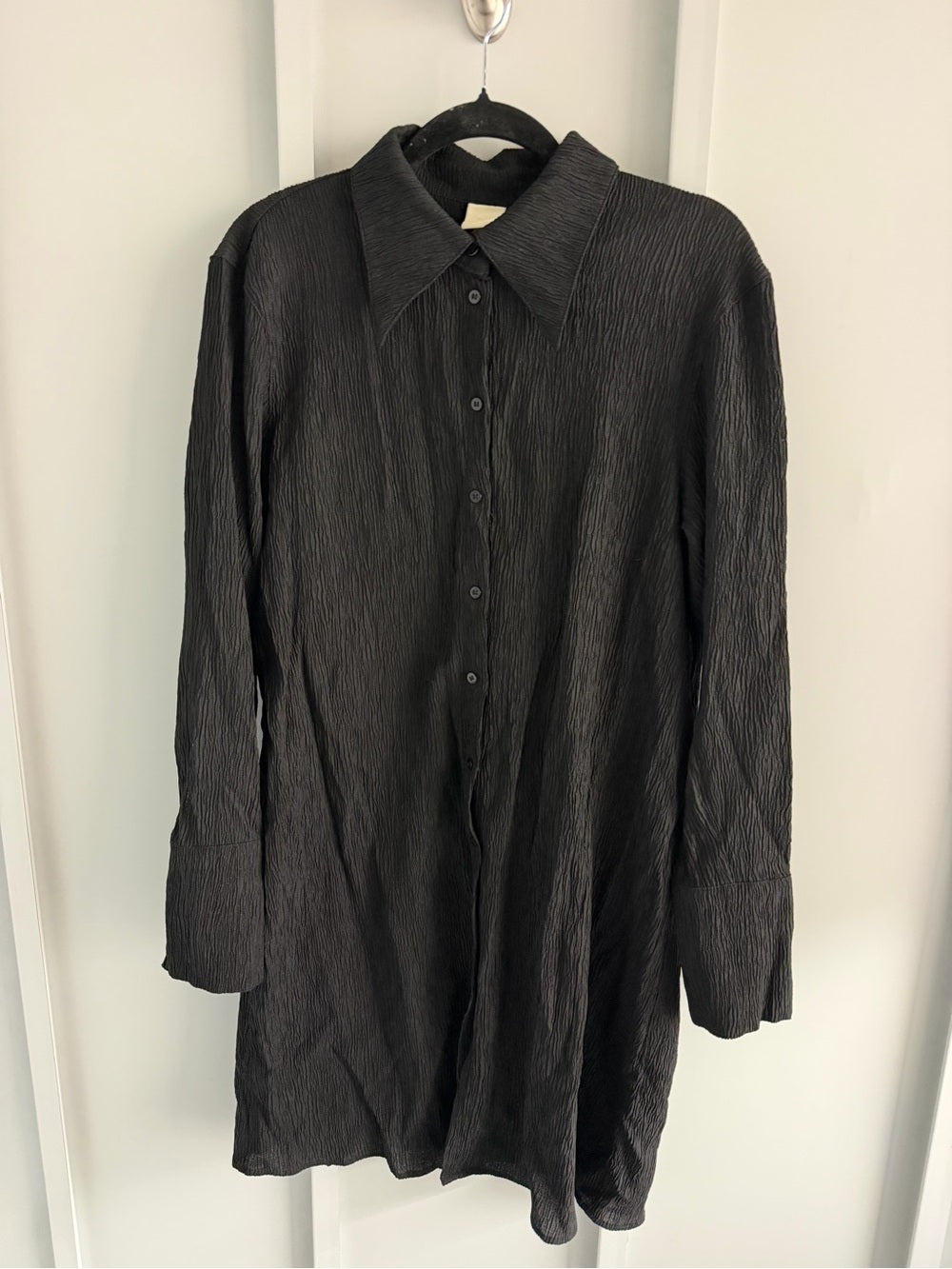 H&M Black Crinkled Midi Dress / Beach Cover-Up Size S
