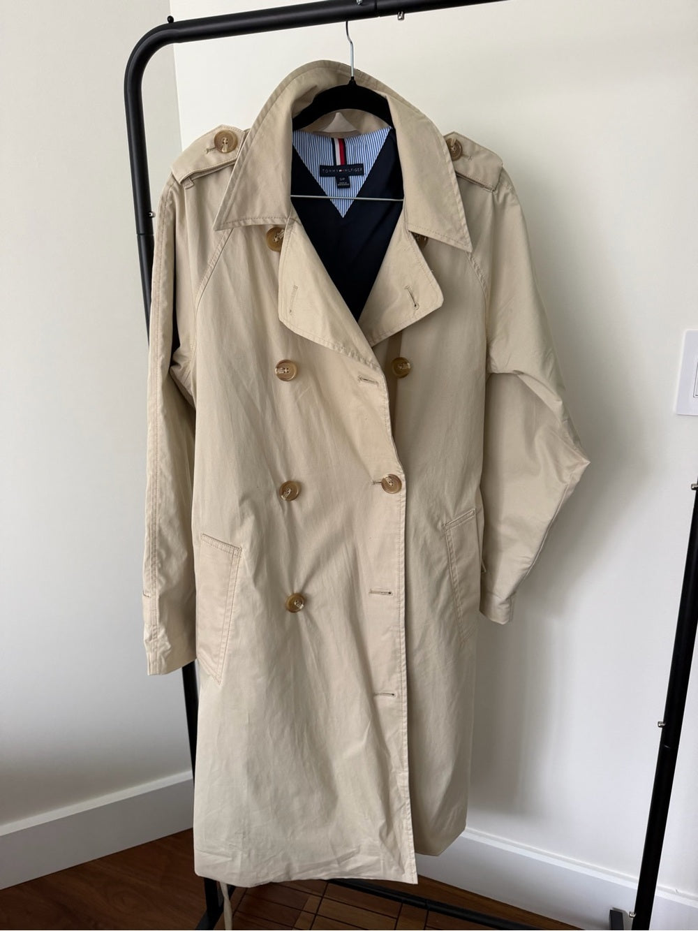 Tommy Hilfiger Classic Americana double breasted Beige Trench Coat Size S