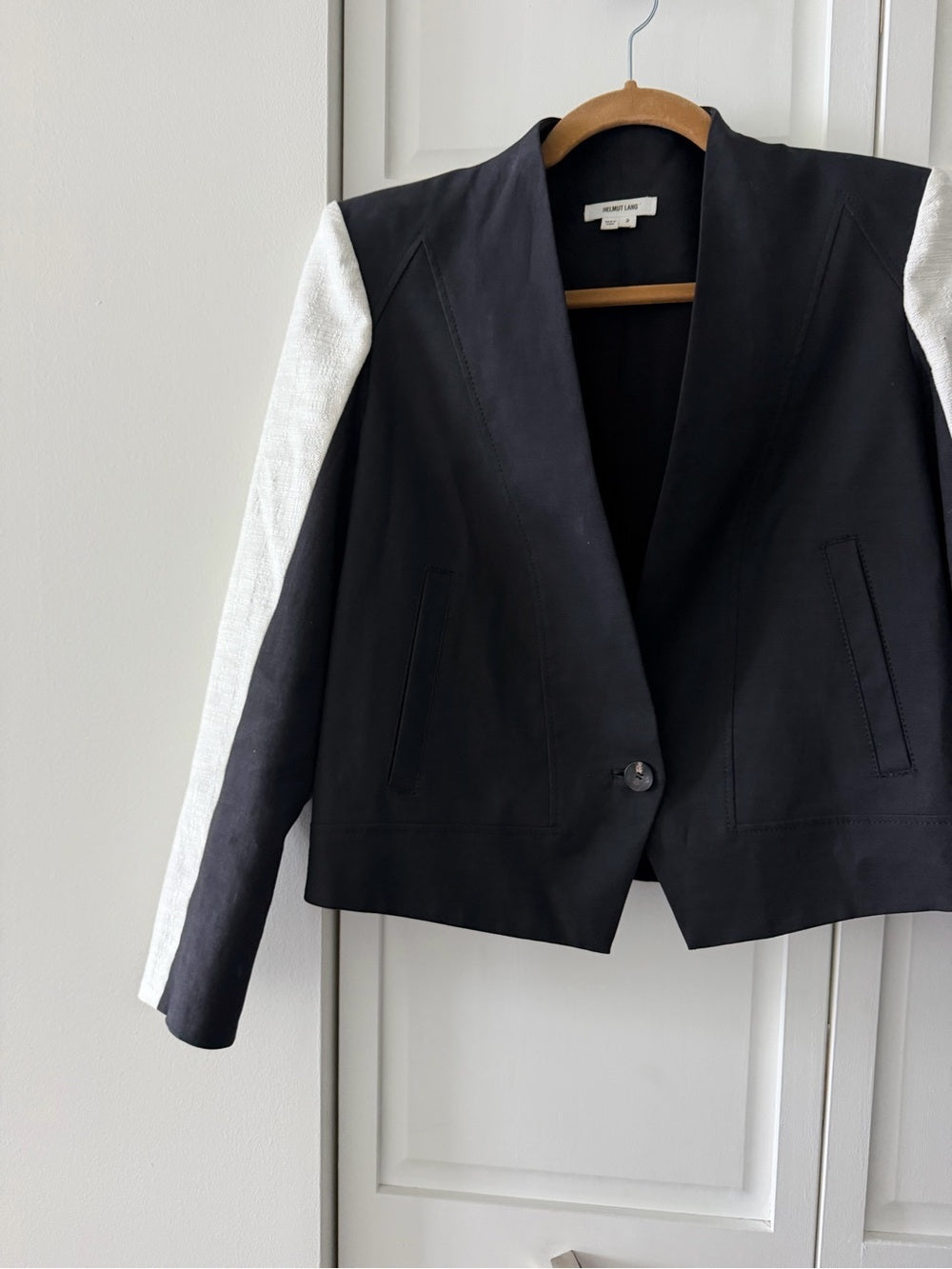 Helmut Lang Black Cotton Linen Colorblock Blazer 2