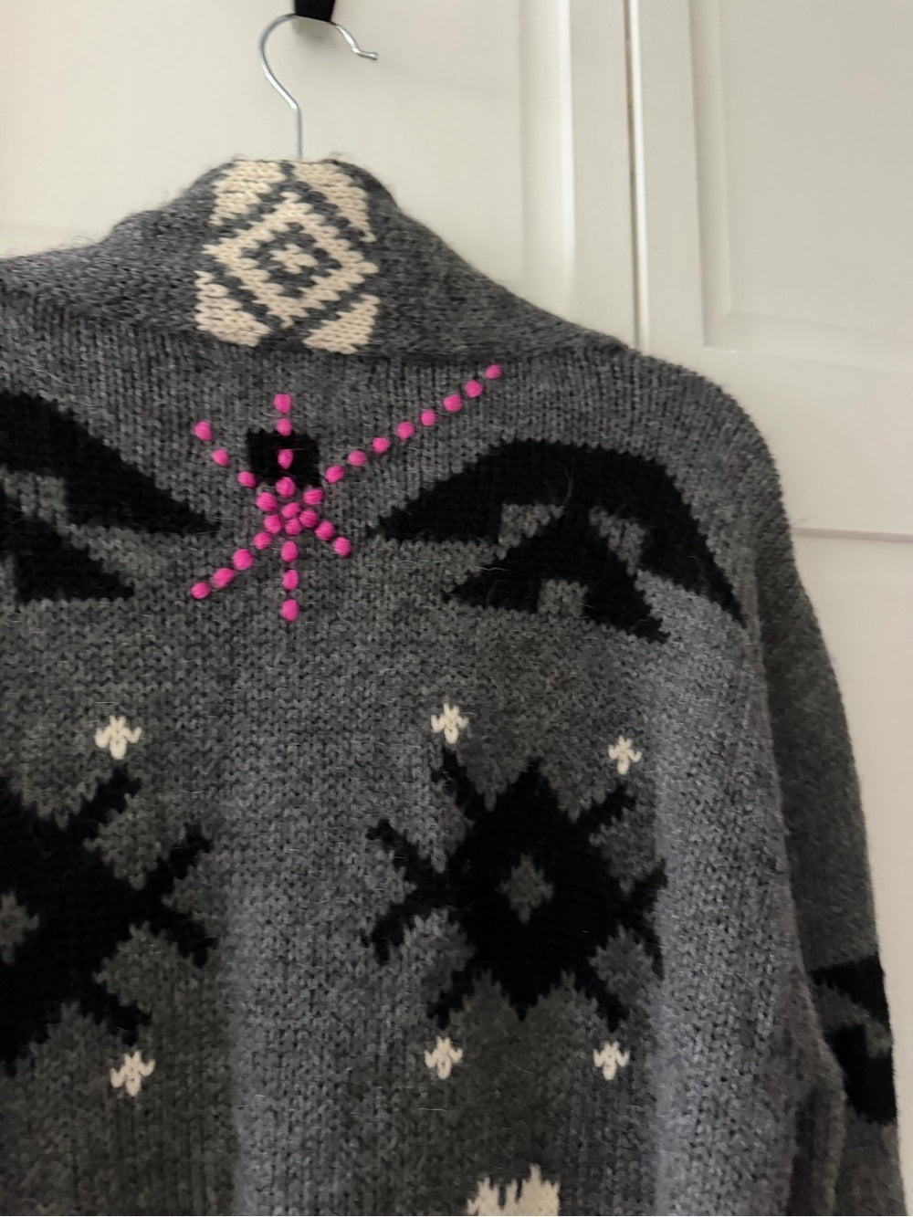 291 Venice Alpaca Wool Aztec Bird Shawl Belted Cardigan Sweater size M-L - Studio Edition