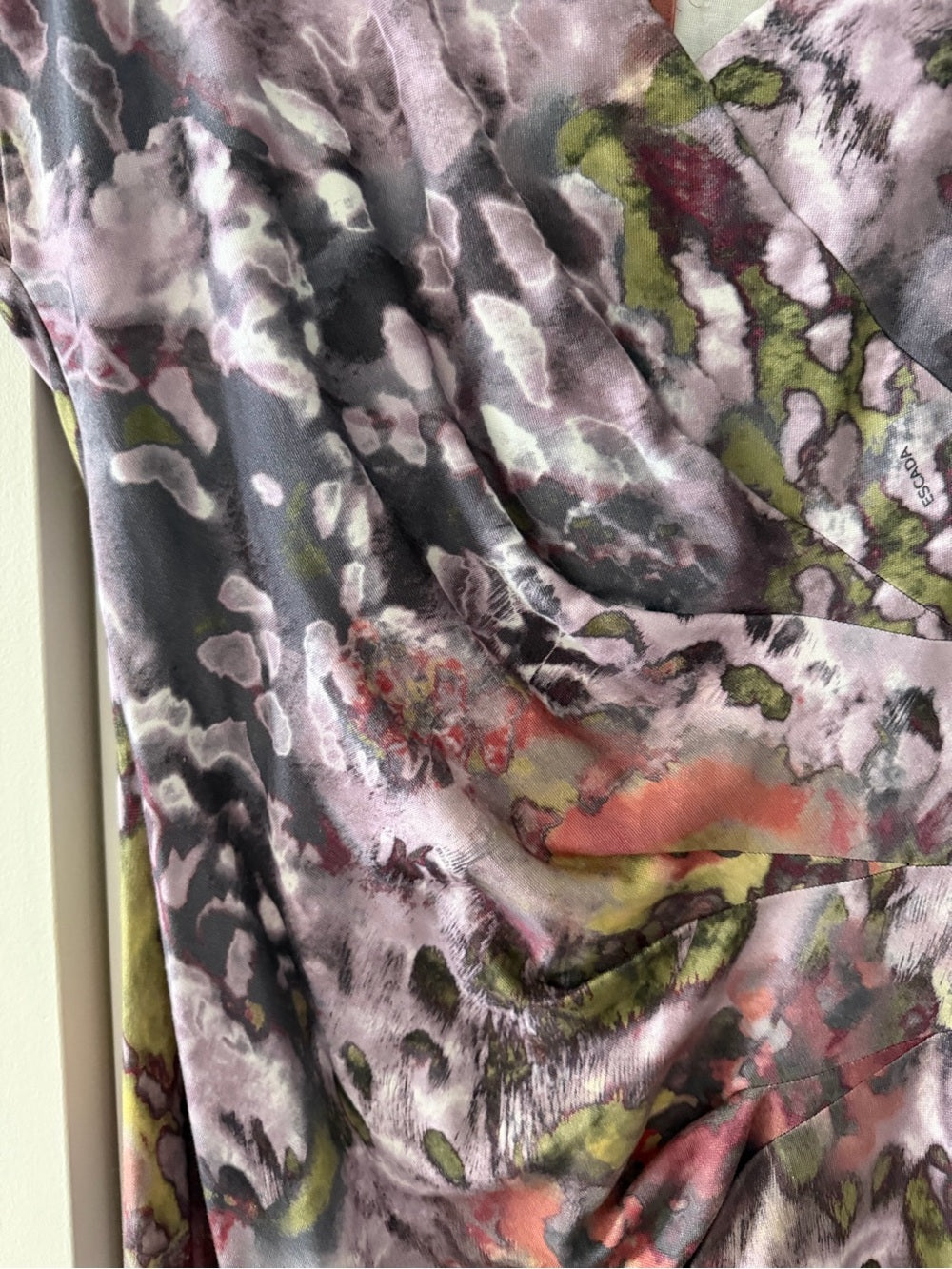 Escada Abstract Floral Print Ruched Waist Midi Dress - Size 42 Like New S 12
