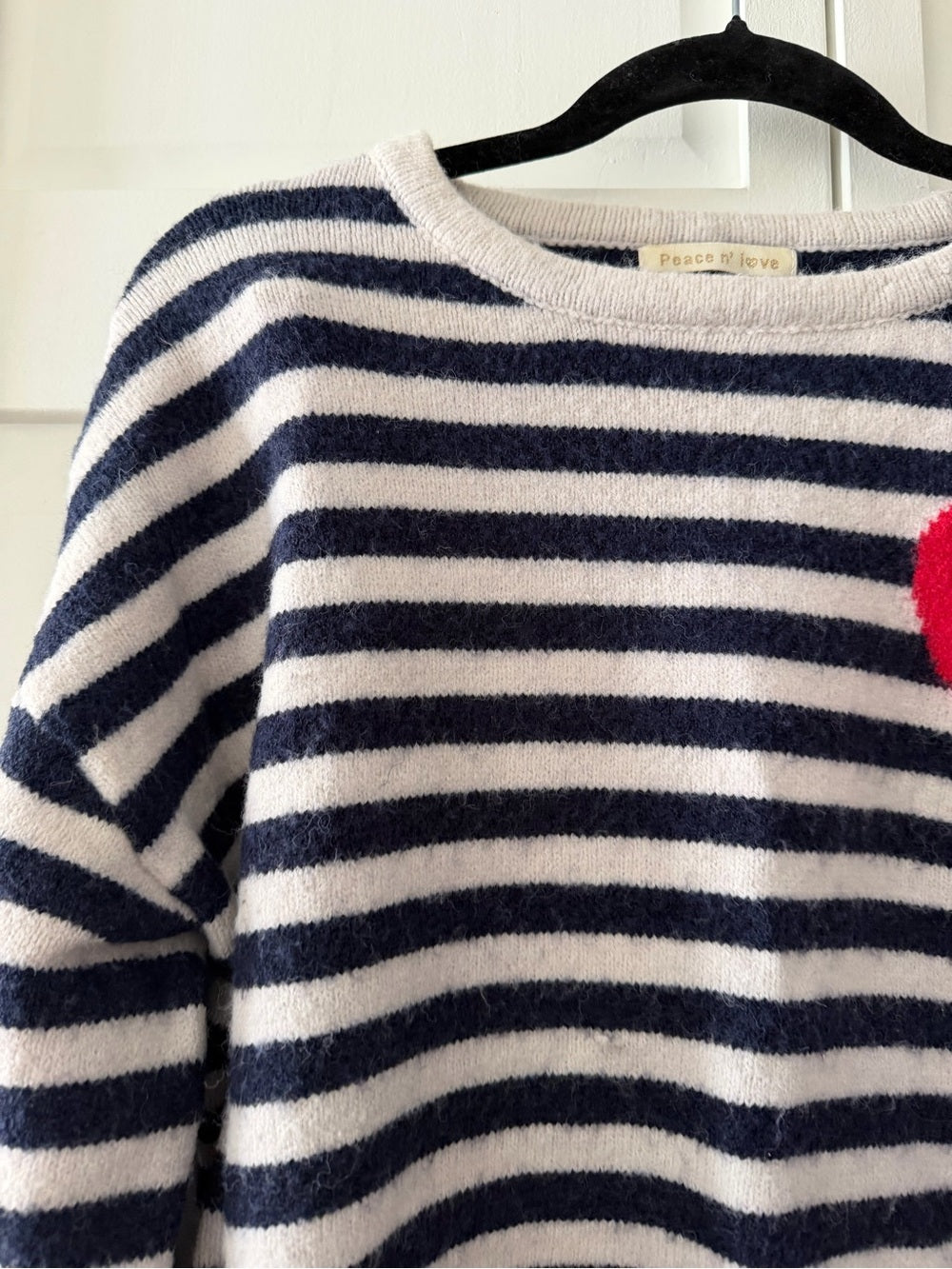 Peace N Love French Store Striped Heart Patch Sweater - Fits Medium