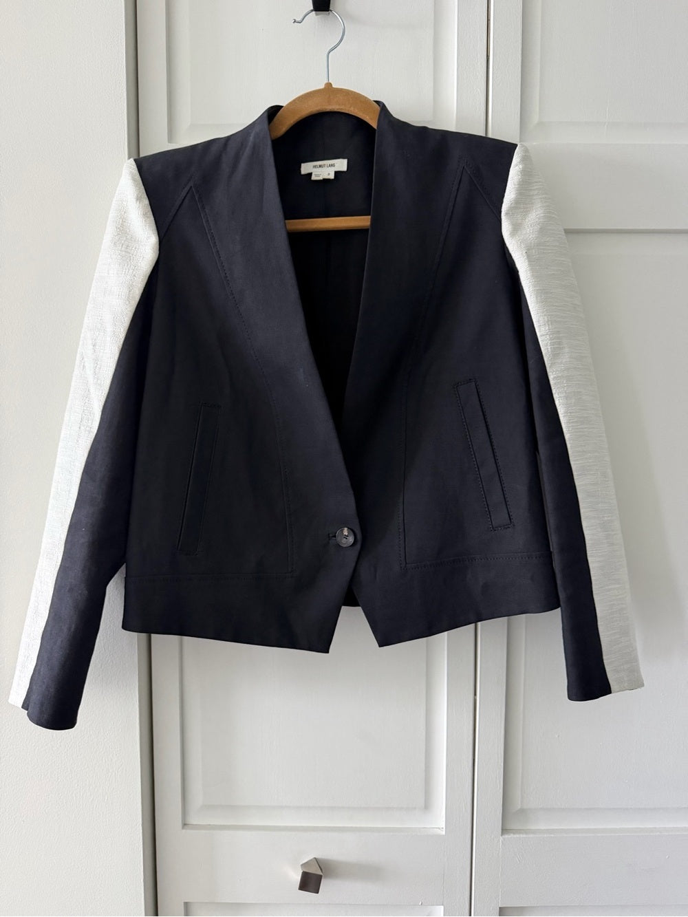Helmut Lang Black Cotton Linen Colorblock Blazer 2
