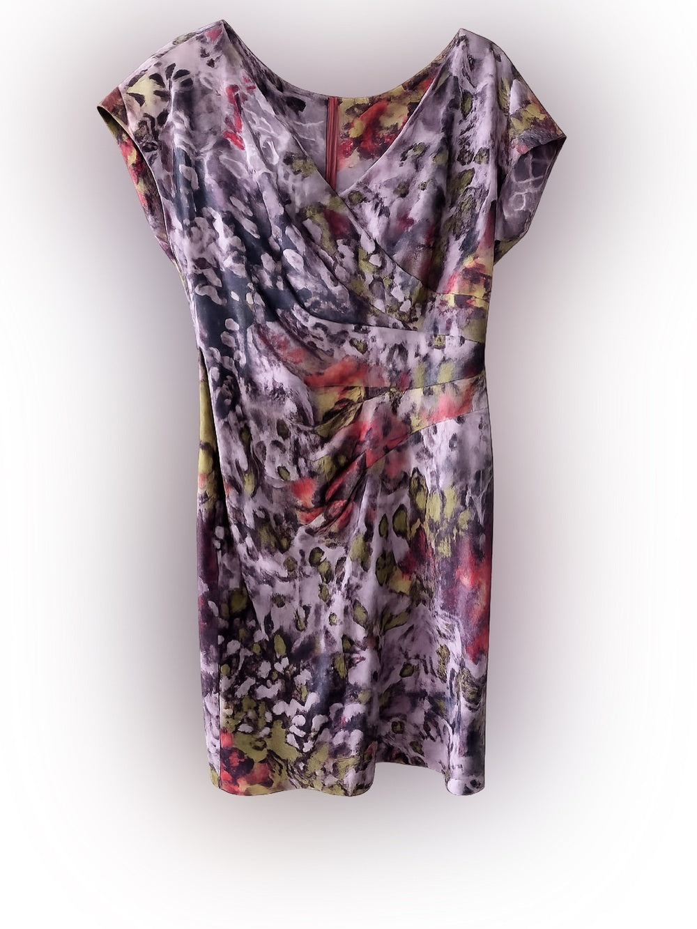 Escada Abstract Floral Print Ruched Waist Midi Dress - Size 42 Like New S 12