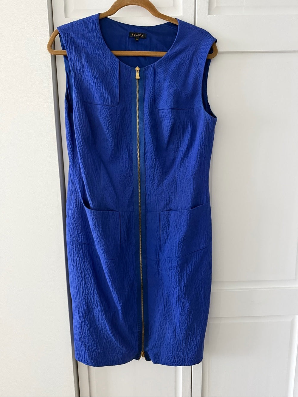 Escada Electric Blue Zip-Front Sheath Dress - Size 8/10 (EU 40)