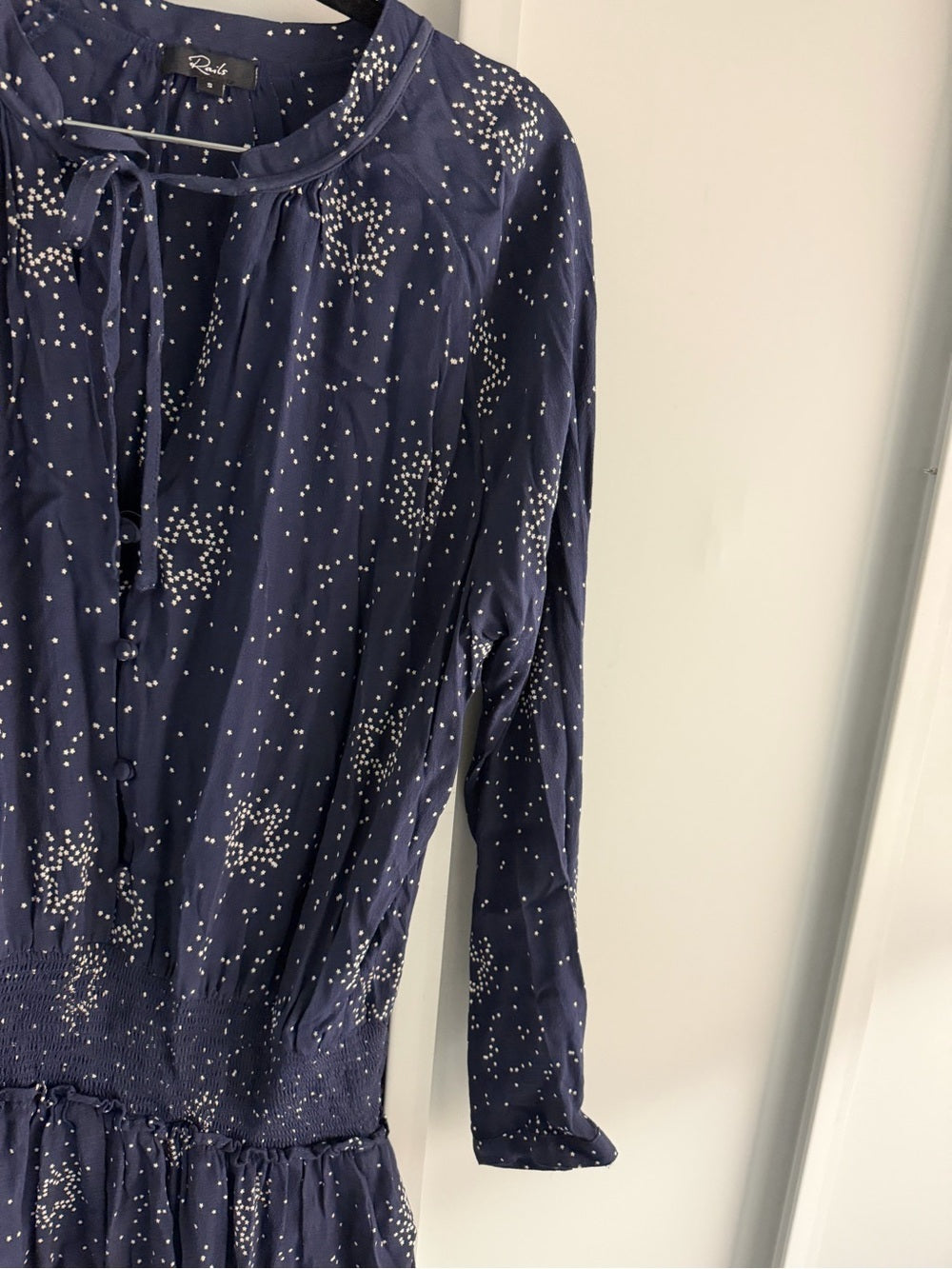 Rails Navy Blue Star Print Smocked Waist Mini Dress S