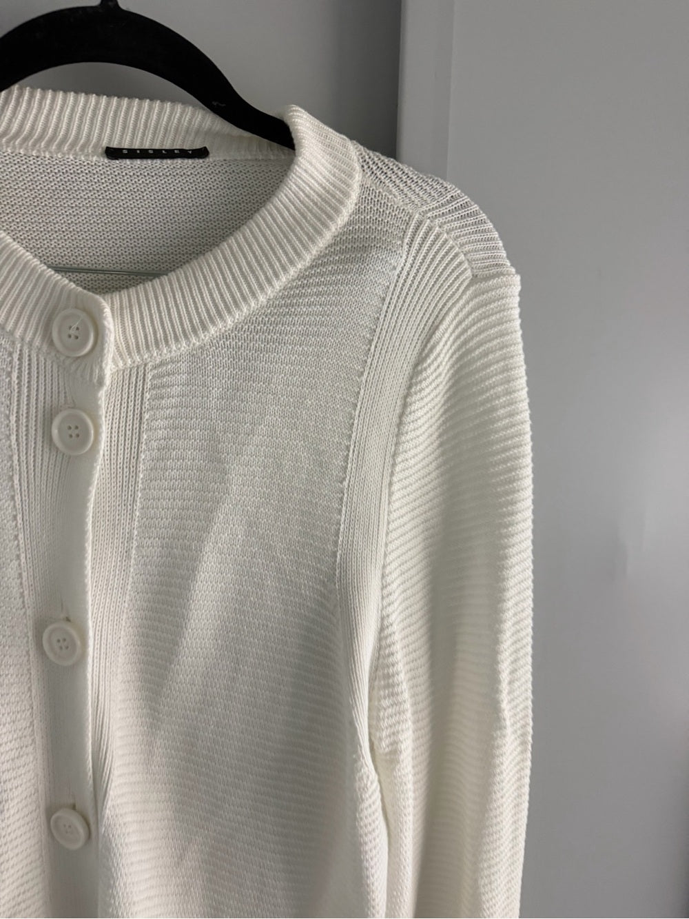 Sisley White 100% Cotton Ribbed Oversized Button Cardigan M