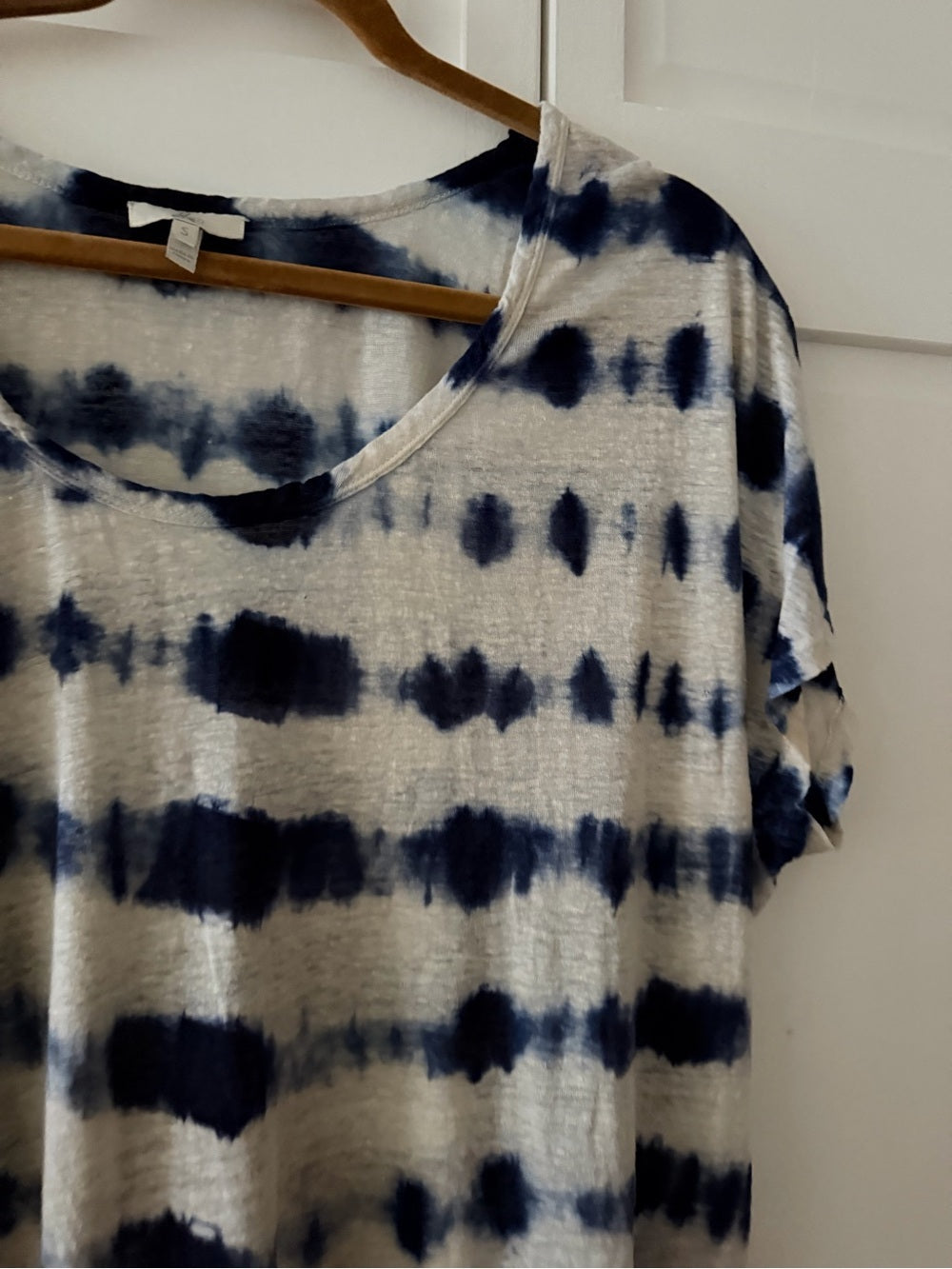 Joie Navy Blue Tie Dye 100% Linen Oversized T-Shirt S