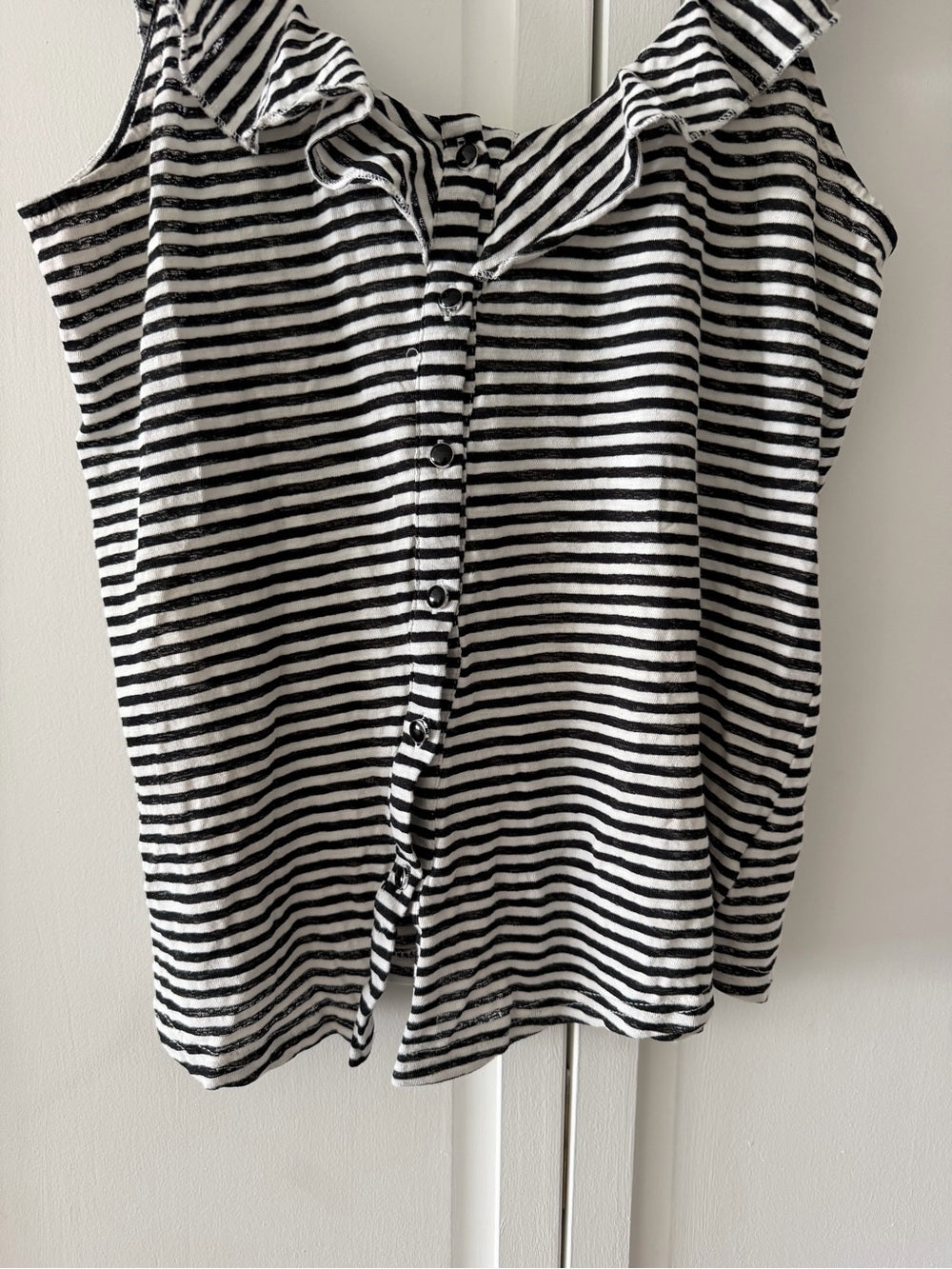 Peace Love Black & White Striped Ruffle Button-Front Tank Top size S French