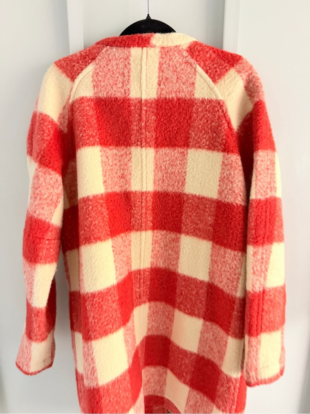 Maison Scotch Red & Cream Buffalo Check Boiled Wool-Blend Coat - Size 2