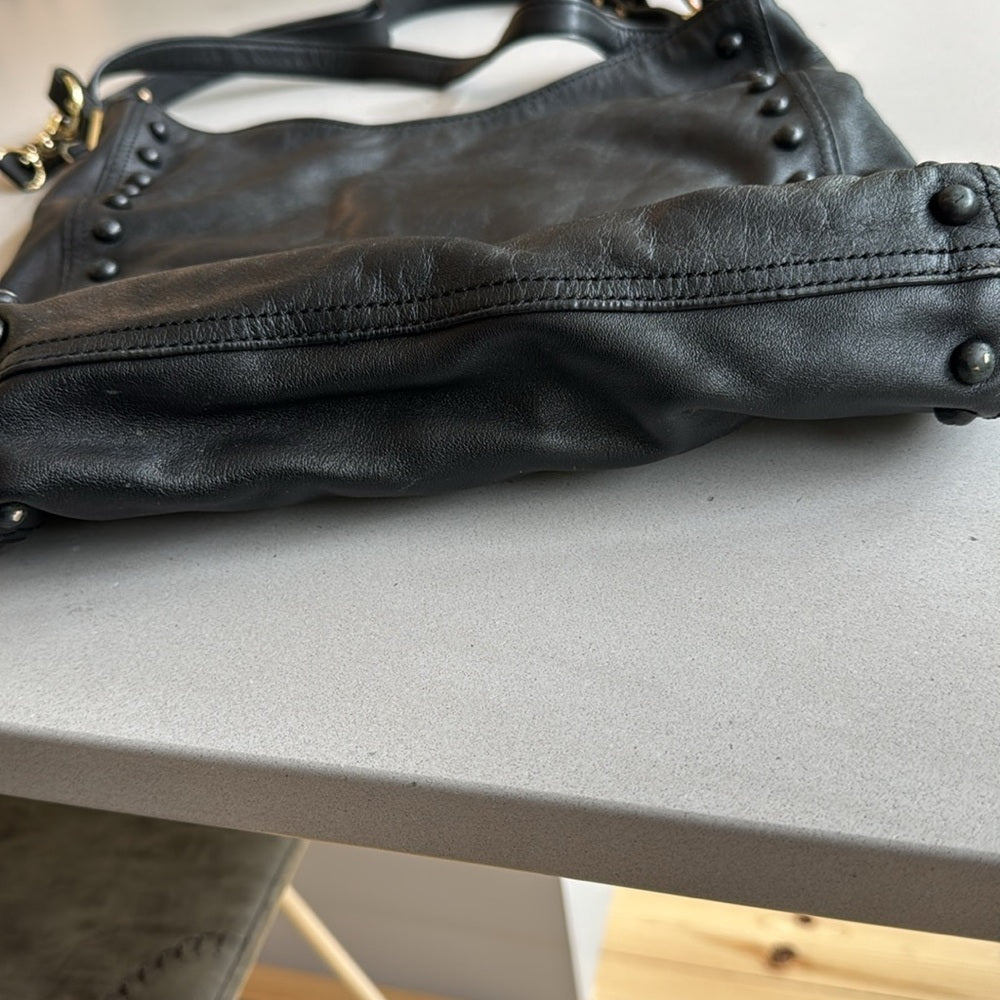Loeffler Randall Black Leather Studded Shoulder Bag | classic everyday tote work