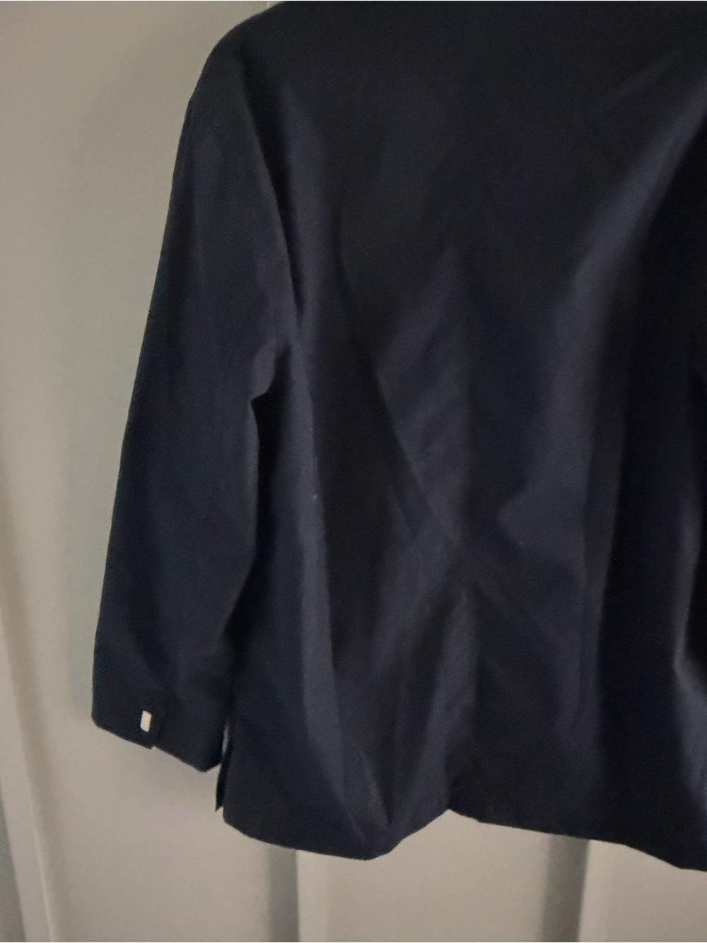 Nuage Navy Blue Plaid-Lined Short Trench Jacket - Size Small