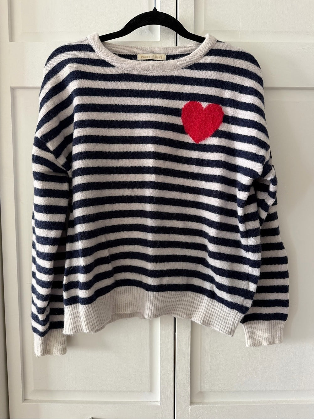Peace N Love French Store Striped Heart Patch Sweater - Fits Medium
