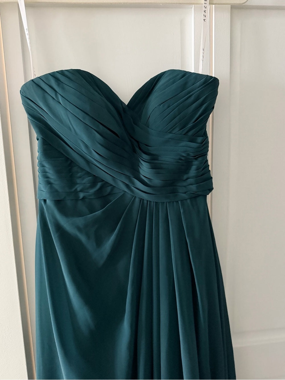 New Azazie Dark Green Strapless Ruched Chiffon Maxi Dress A6
