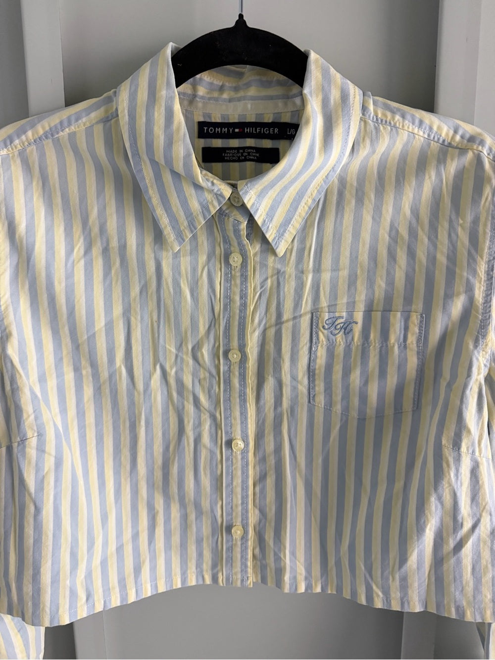 Tommy Hilfiger Pastel Striped Cropped Long-Sleeve Shirt - Size Large