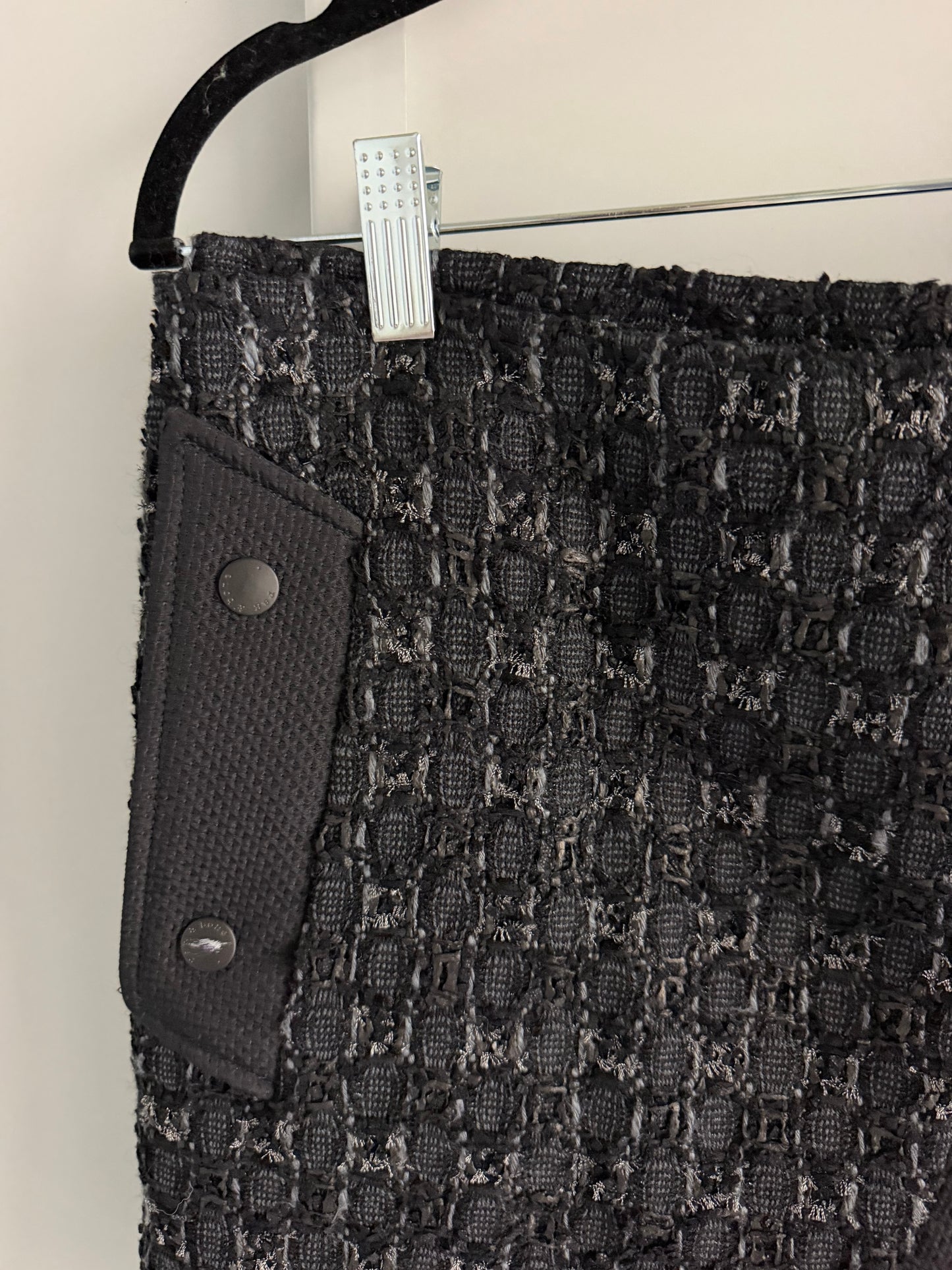 Rag & Bone Black Virgin Wool Tweed Asymmetric Zip Wrap Mini Skirt Size 2