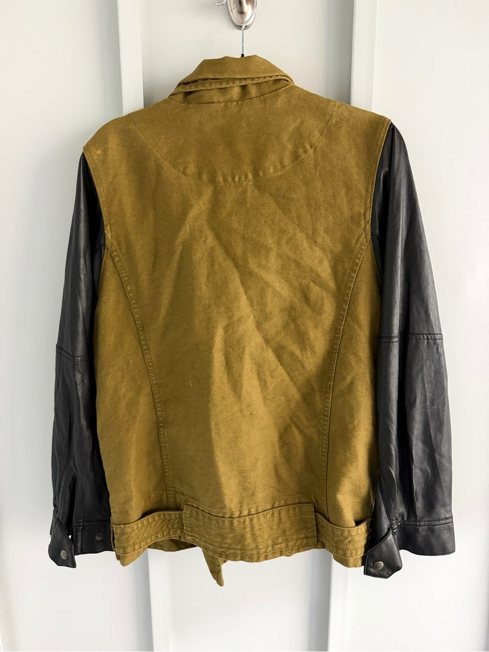 Wilfred Free Aritzia Olive Green Linen Cotton Faux Leather Sleeve Jacket XS