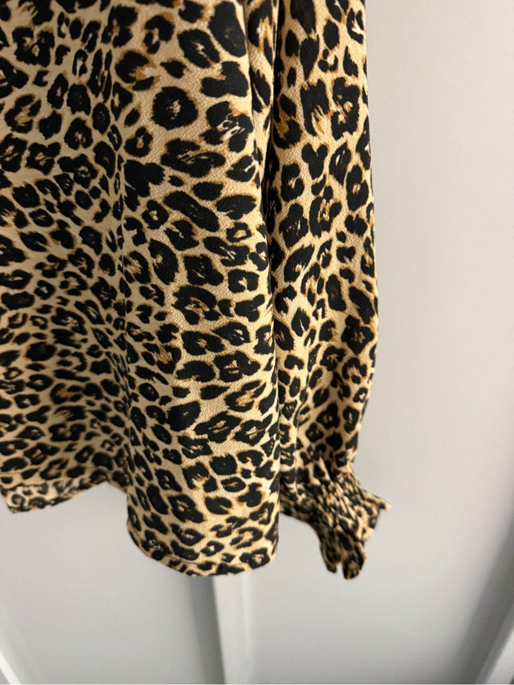 Vintage Italian Leopard Print Smocked Mock Neck Blouse L