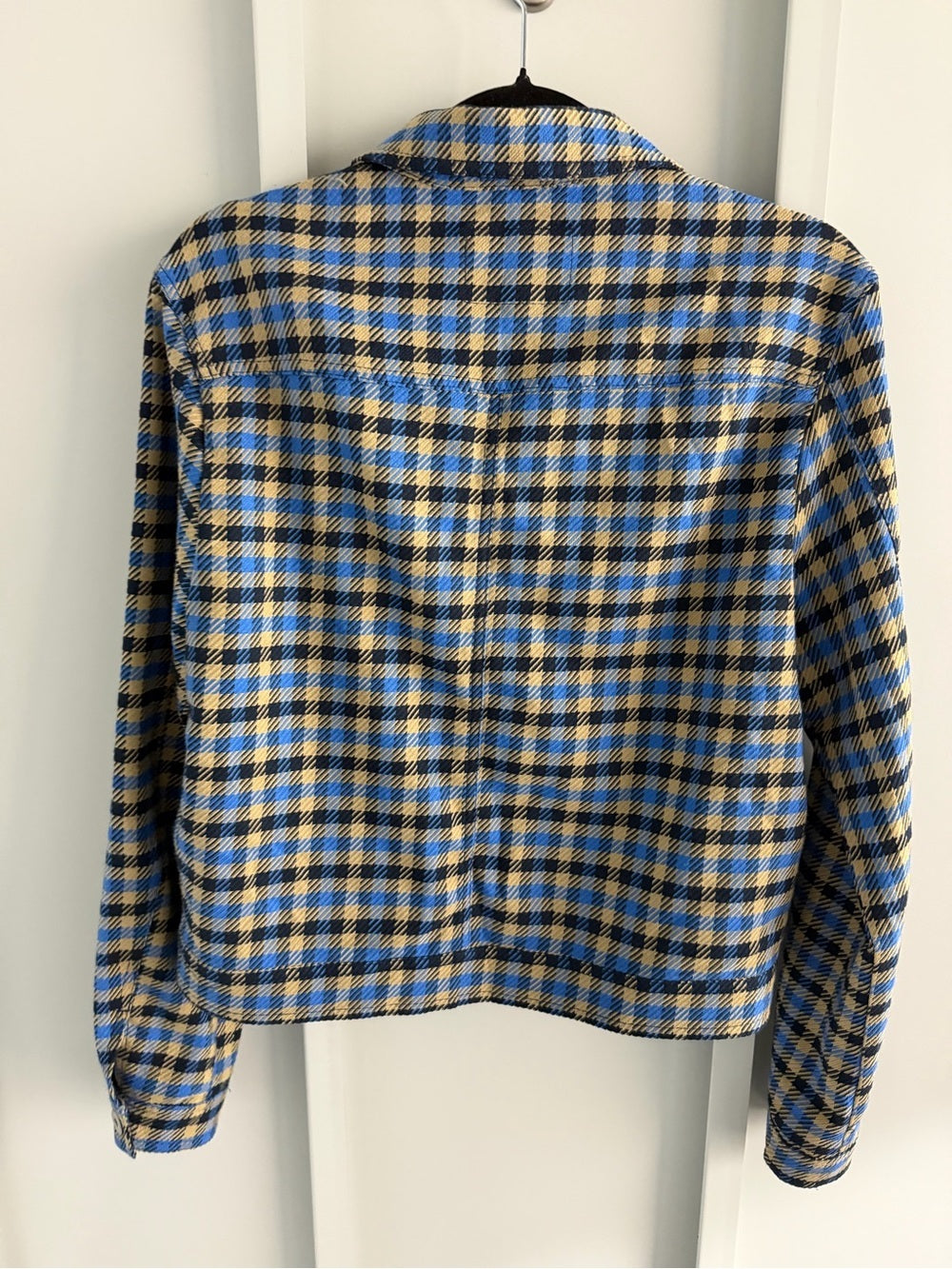 ICHI Blue & Beige Checkered Button-Up Jacket - Size 36 Like New Size S