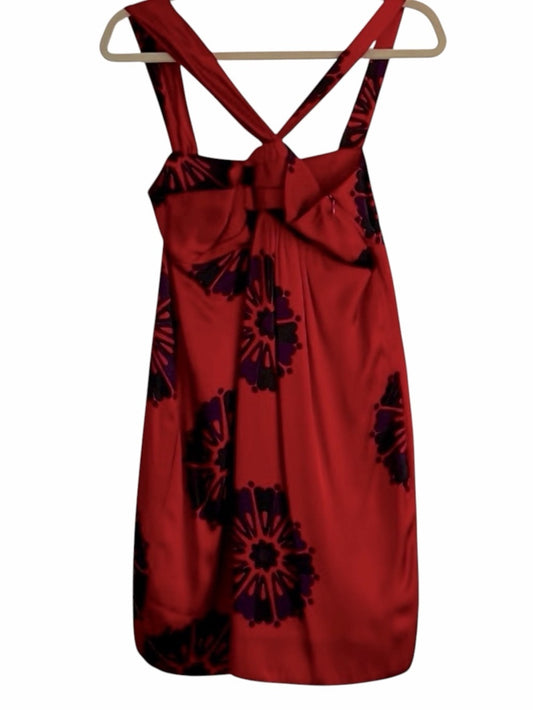 2000s Vintage Marc by Marc Jacobs Red Floral Satin Halter Mini Cocktail Dress