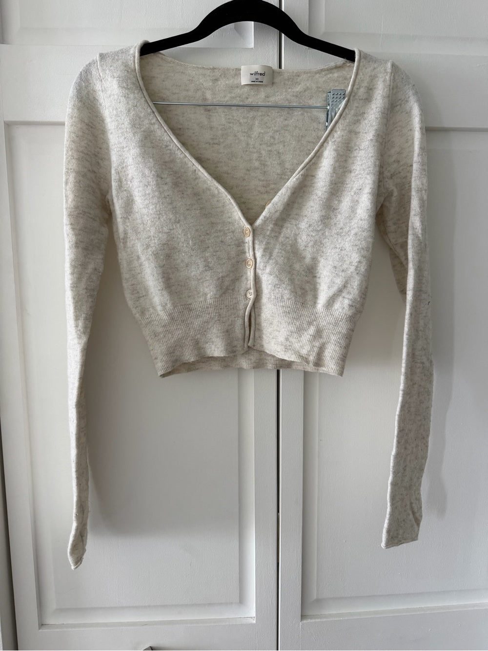 Wilfred Cropped Wool Cashmere Blend Cardigan - Cream Speckled - Size XS