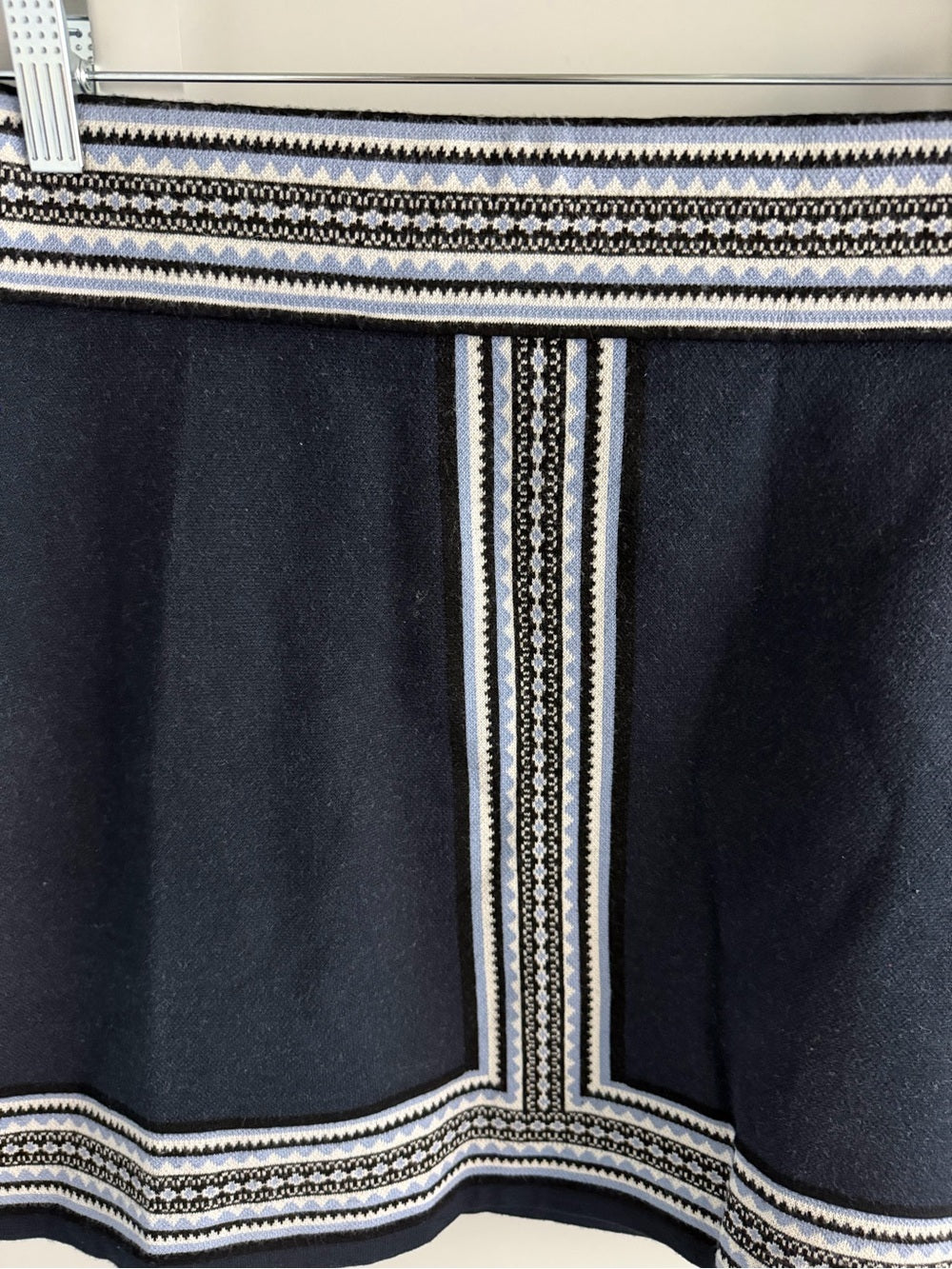 Club Monaco Navy Blue Geometric Border Knit Mini Skirt S