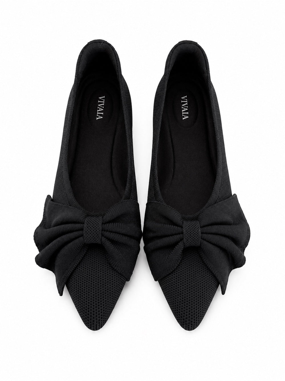 VIVAIA Black Pointed Toe Knit Bow Ballet Flats Size 39 / US 8.5 New