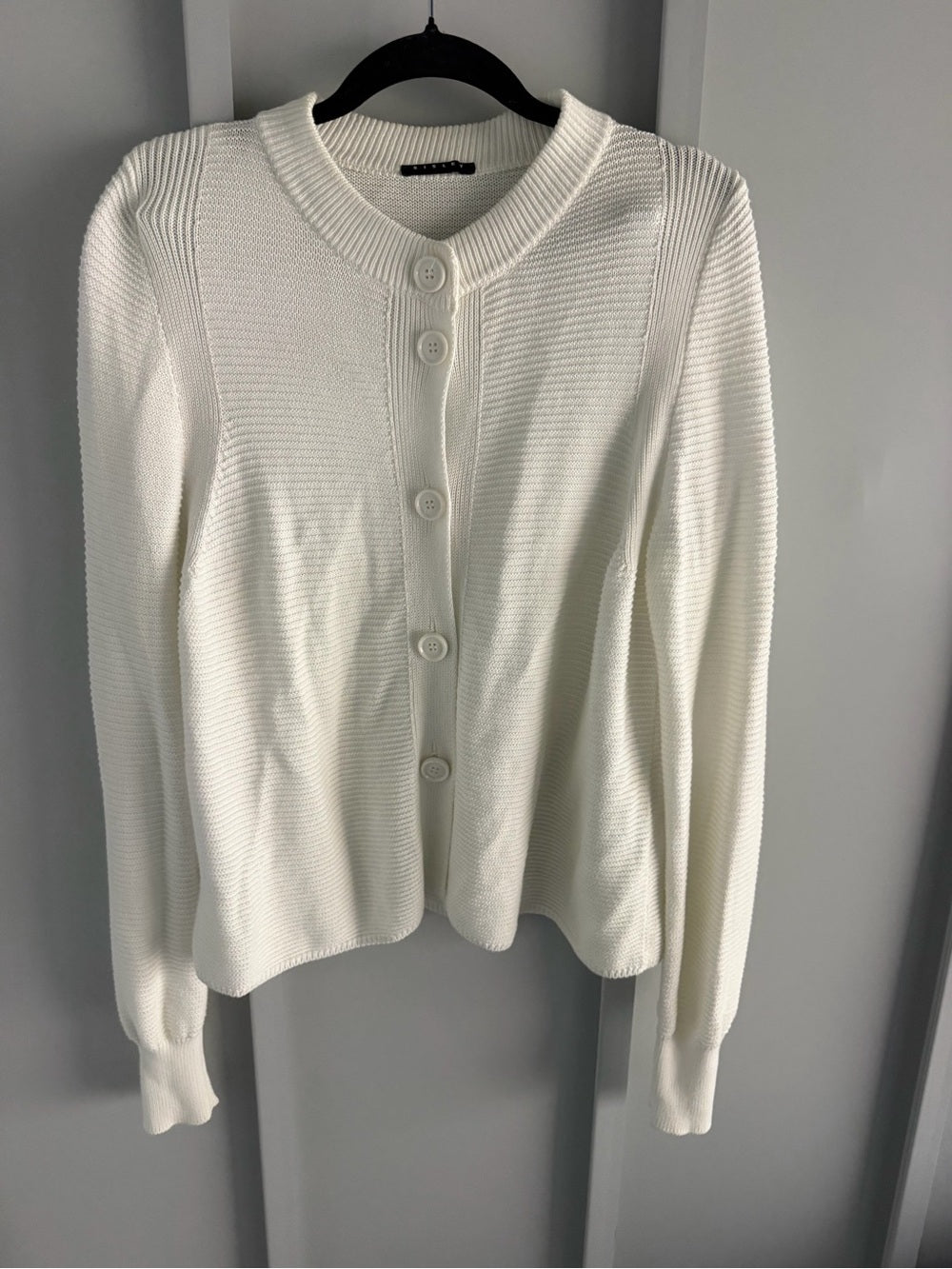 Sisley White 100% Cotton Ribbed Oversized Button Cardigan M