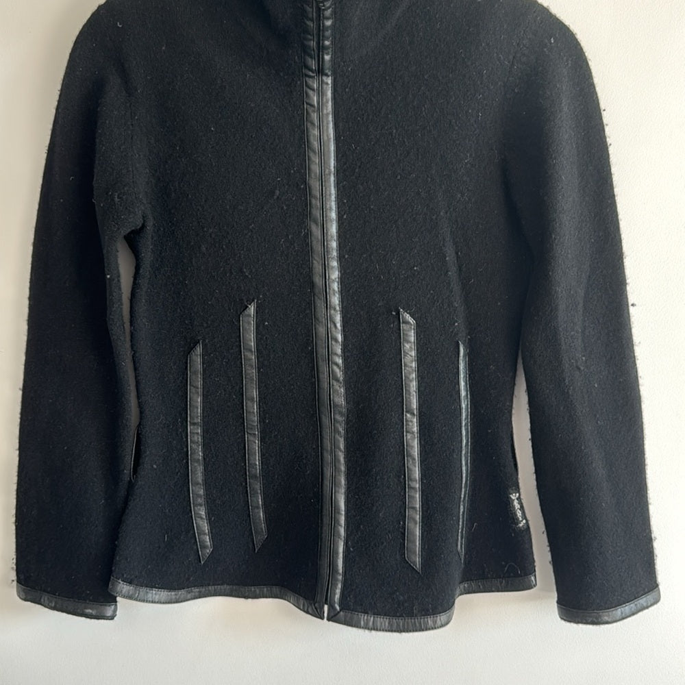 Armani Jeans Wool Cashmere Mix Black Leather sweater Knit size S 90s vintage