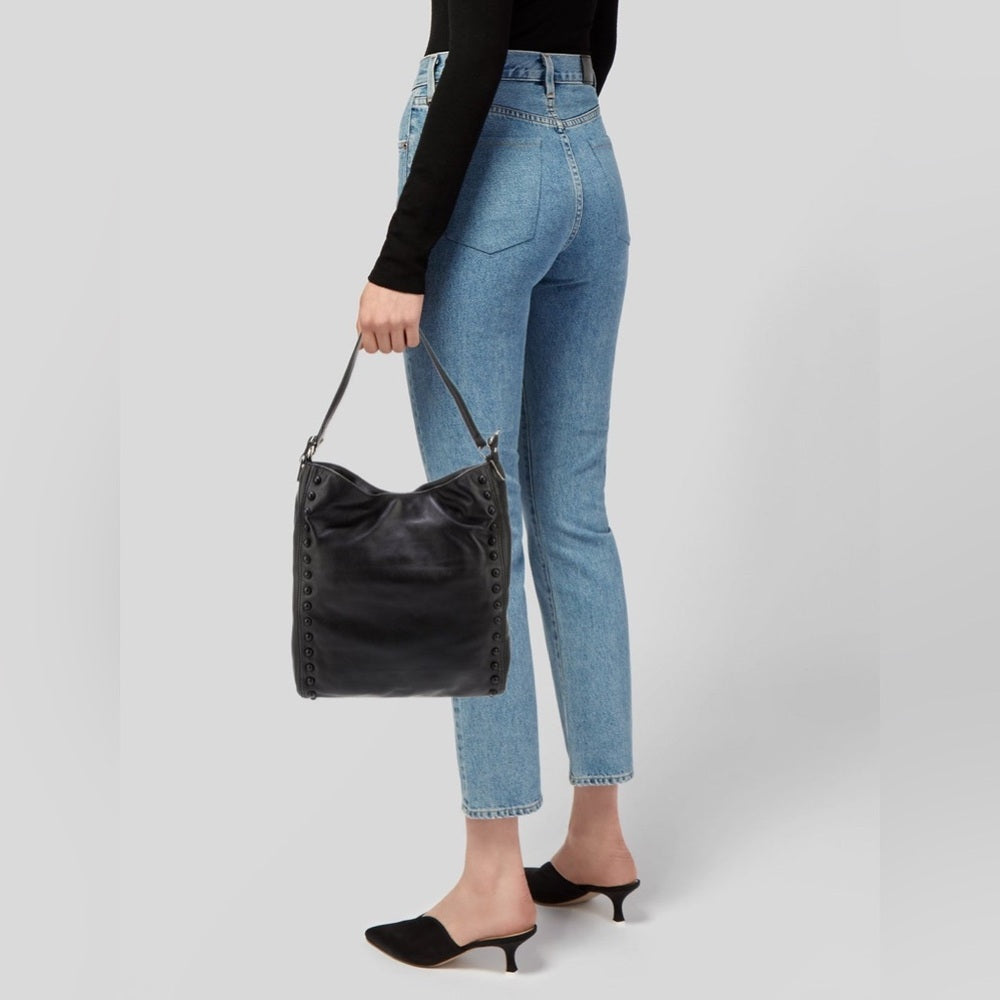 Loeffler Randall Black Leather Studded Shoulder Bag | classic everyday tote work