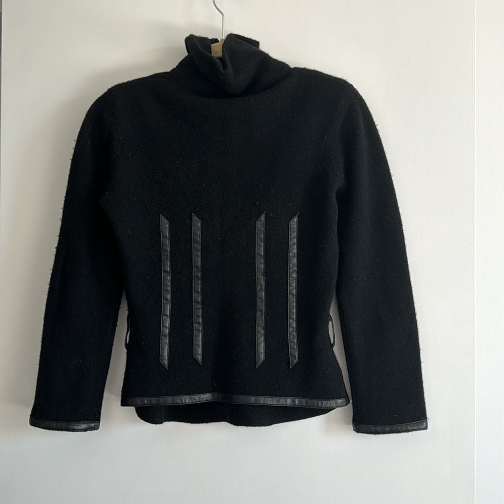 Armani Jeans Wool Cashmere Mix Black Leather sweater Knit size S 90s vintage