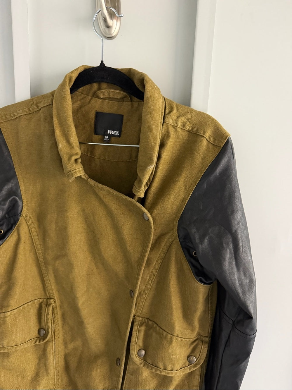 Wilfred Free Aritzia Olive Green Linen Cotton Faux Leather Sleeve Jacket XS