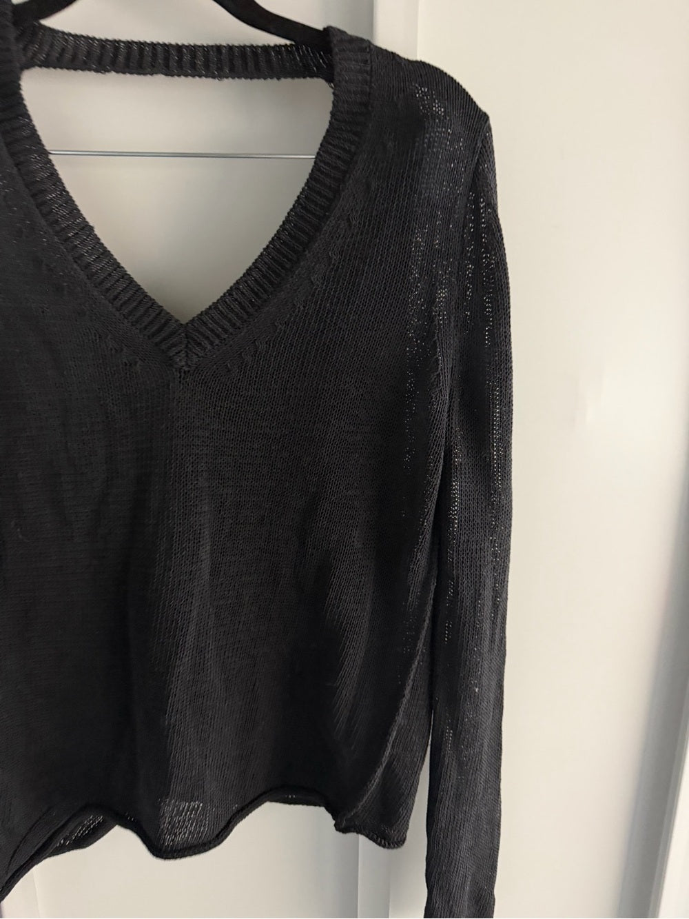 360 Sweater Black Cotton Blend V-Neck Cutout Back Knit Small