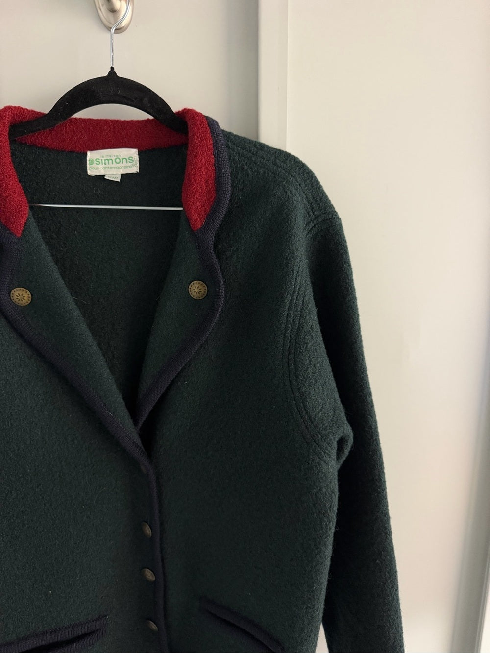 Vintage Simons Boiled Wool Jacket - Forest Green & Red