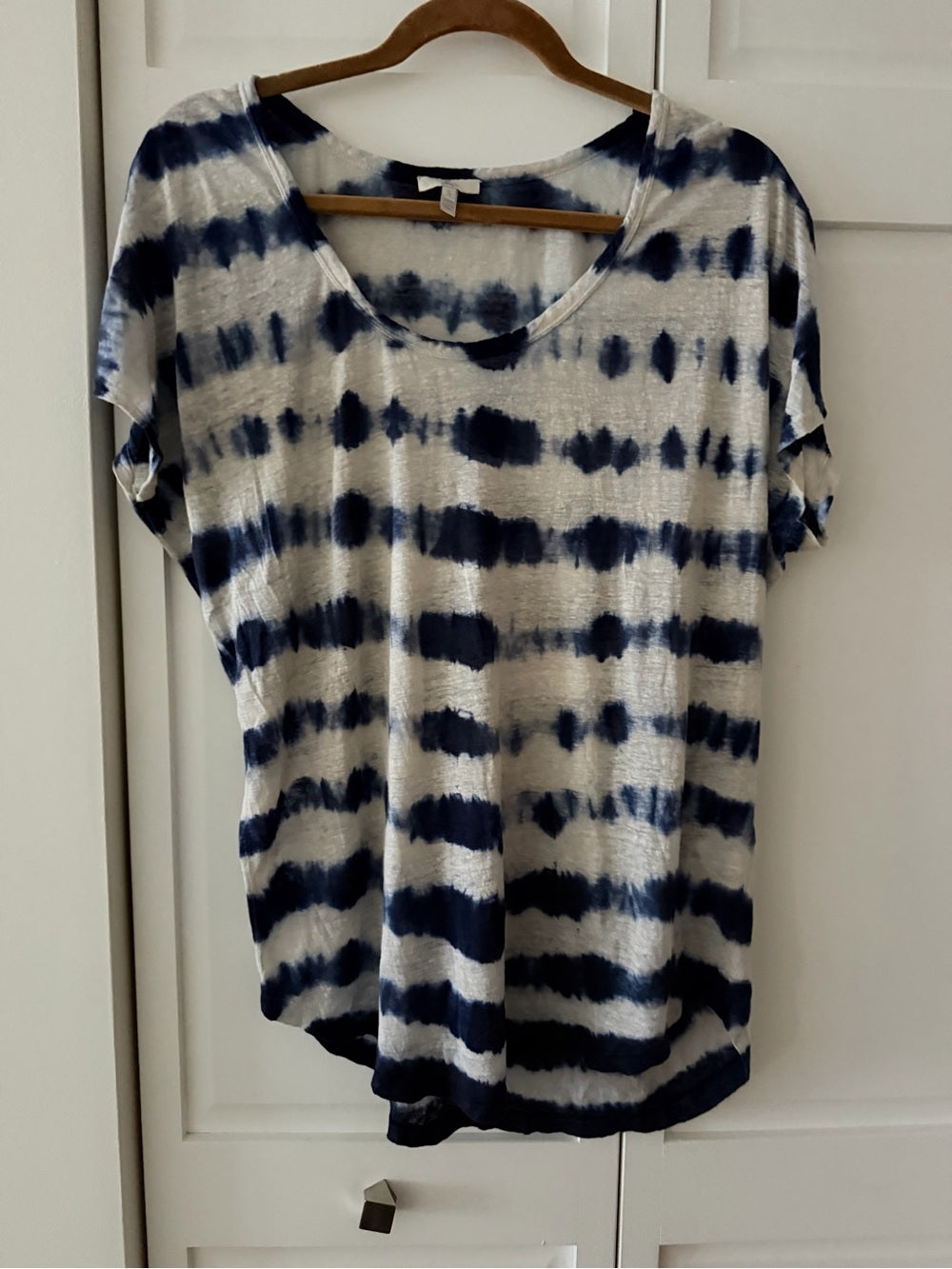 Joie Navy Blue Tie Dye 100% Linen Oversized T-Shirt S