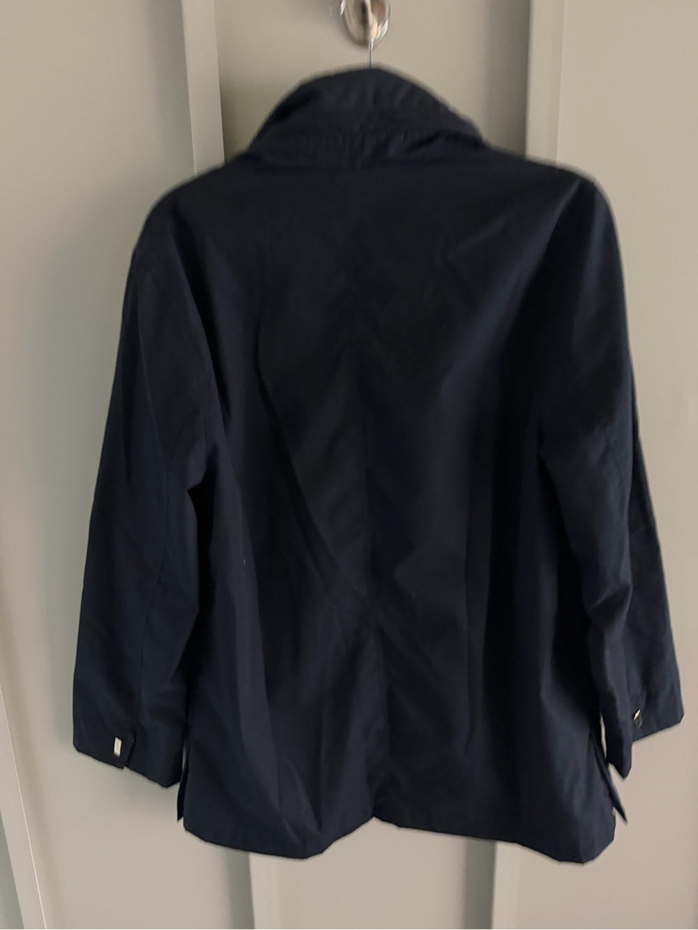 Nuage Navy Blue Plaid-Lined Short Trench Jacket - Size Small
